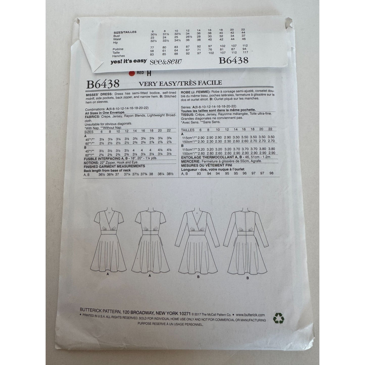 Butterick Sewing Pattern B6438 Summer Dress Easy See and Sew Sizes 6-22 Uncut