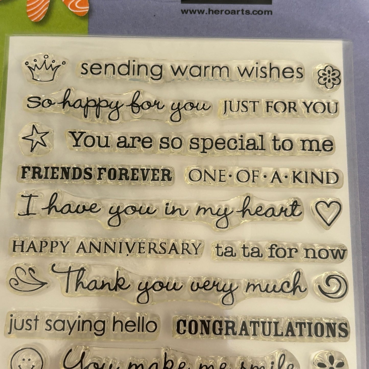 Hero Arts Clear Stamp Set All Occasion Sentiments Words Friendship Get Well 4x6 Anniversary