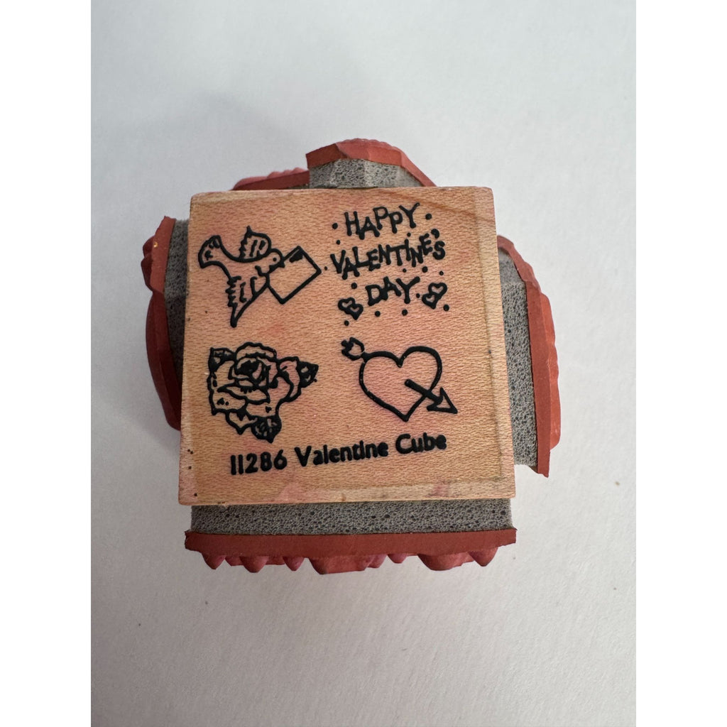 Happy Valentines Day Rubber Stamp Cube Heart Arrow Dove Mail Rose Card Making