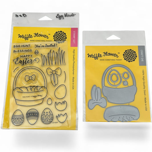 Waffle Flower Clear Stamp and Craft Dies Set Easter Egg Hunt Spring Cardmaking Blessings