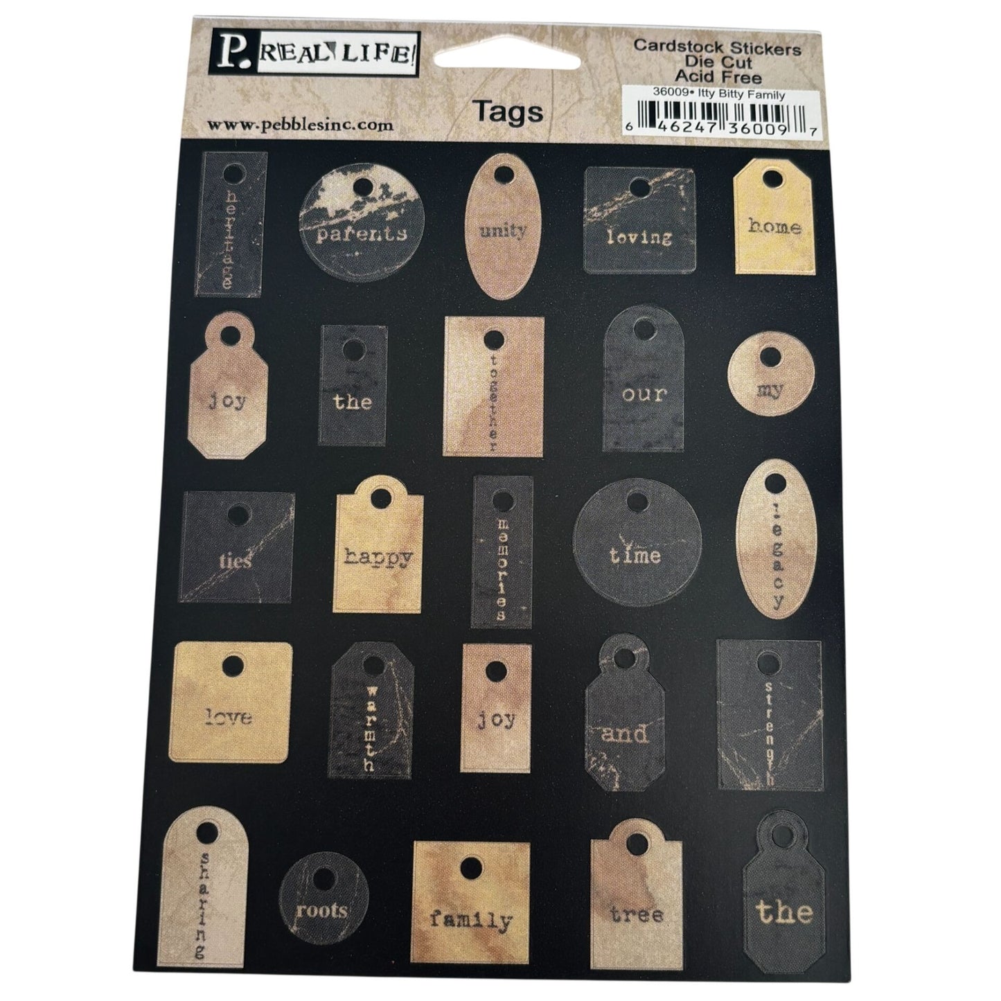 Pebbles Real Life Itty Bitty Family Tags Cardstock Die-Cut Stickers Scrapbooking Labels Junk Journaling