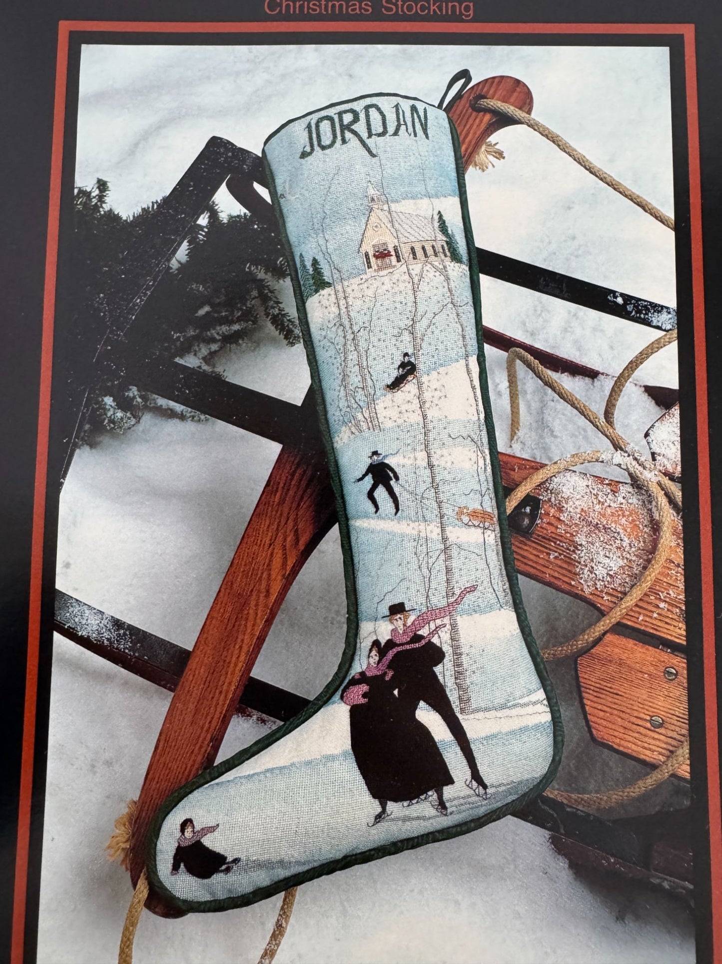 P Buckley Moss Cross Stitch Pattern Christmas Stocking Ice Skating Folk Art 124