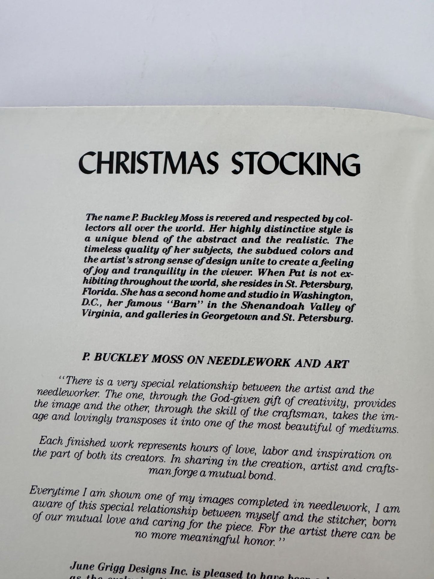 P Buckley Moss Cross Stitch Pattern Christmas Stocking Ice Skating Folk Art 124