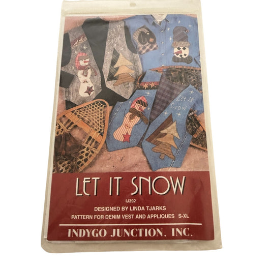 Indygo Junction Sewing Pattern Denim Vest Let It Snow Appliques S-XL Christmas