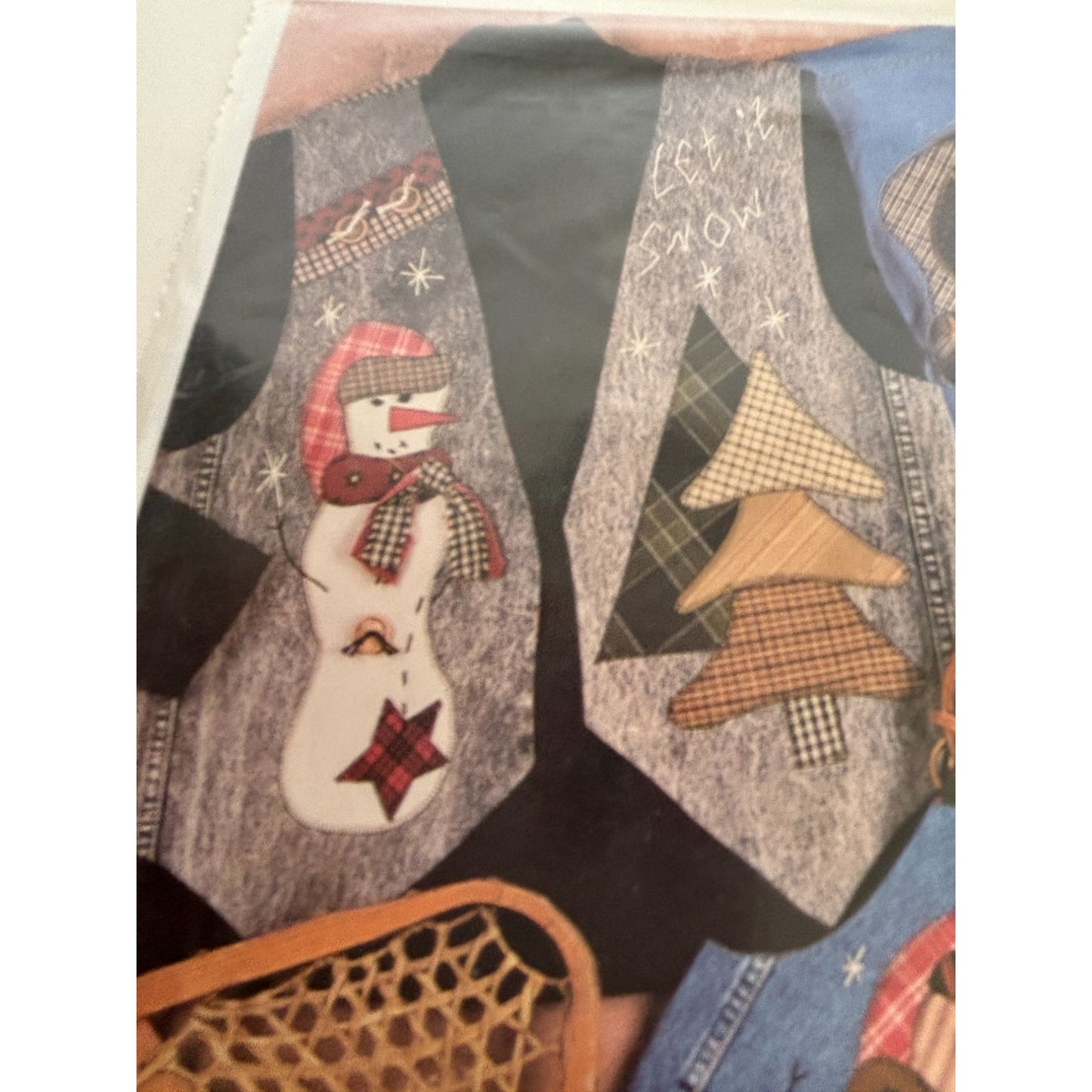 Indygo Junction Sewing Pattern Denim Vest Let It Snow Appliques S-XL Christmas