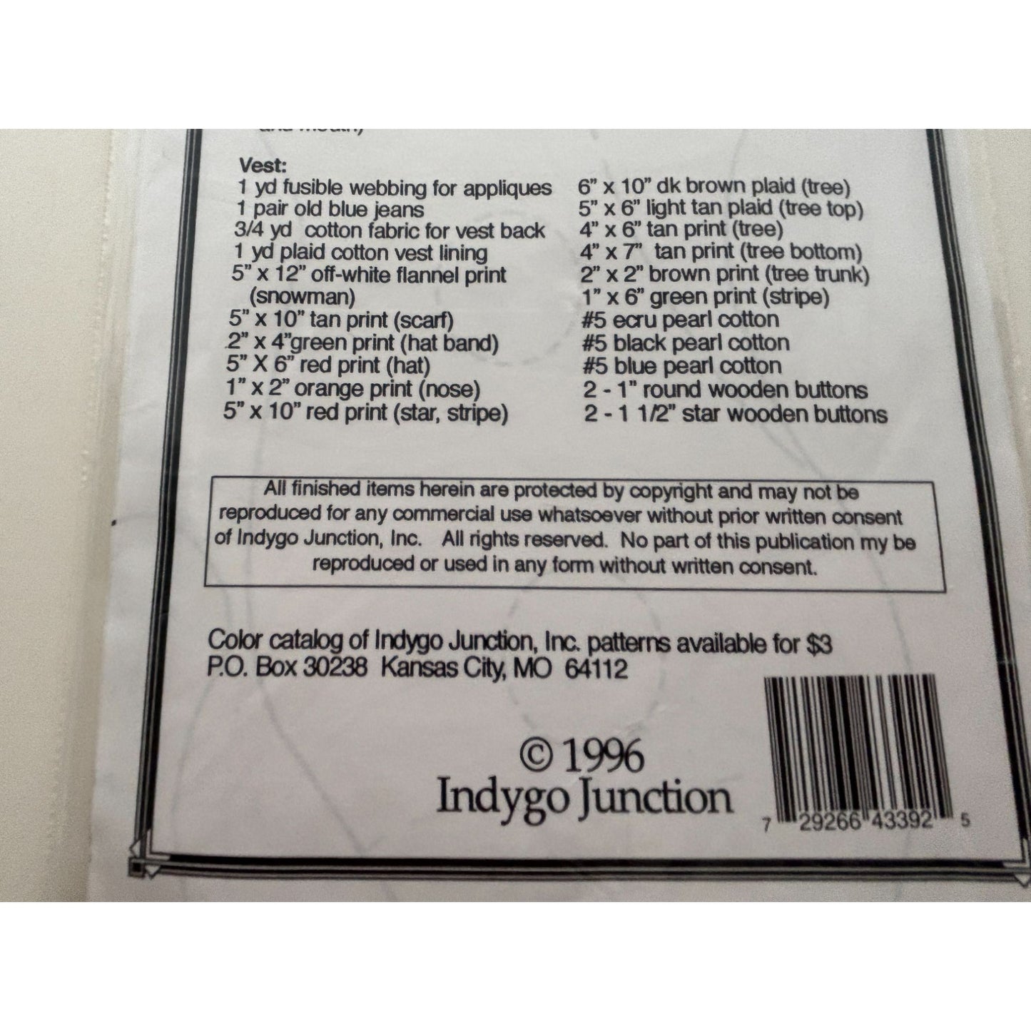 Indygo Junction Sewing Pattern Denim Vest Let It Snow Appliques S-XL Christmas