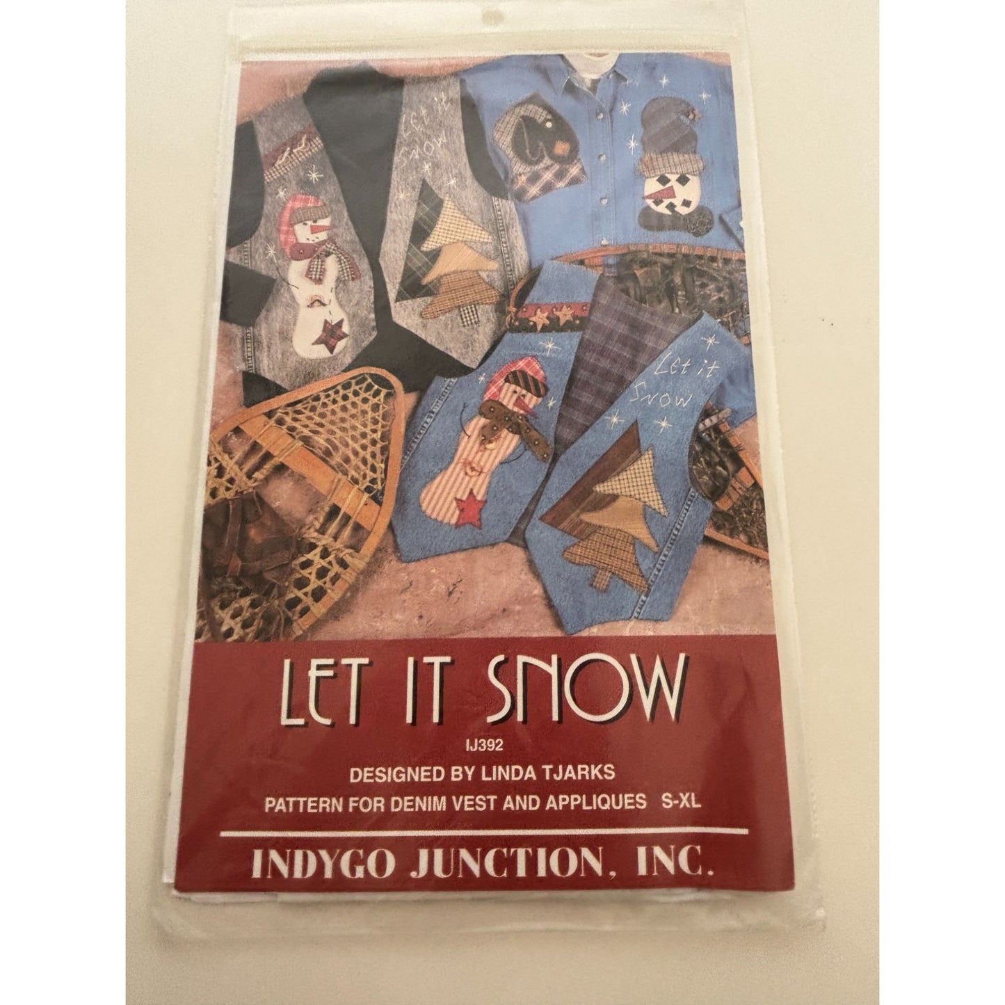 Indygo Junction Sewing Pattern Denim Vest Let It Snow Appliques S-XL Christmas