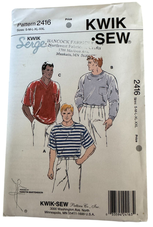 Kwik Sew Sewing Pattern 2416 Mens T-Shirt Shirt Casual Sizes S-XXL Chest 34-52