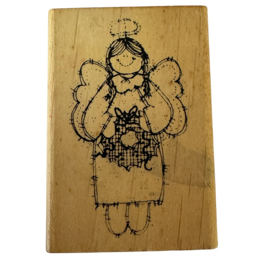 Hooks Lines and Inkers Rubber Stamp Christmas Country Angel Wreath Card Making