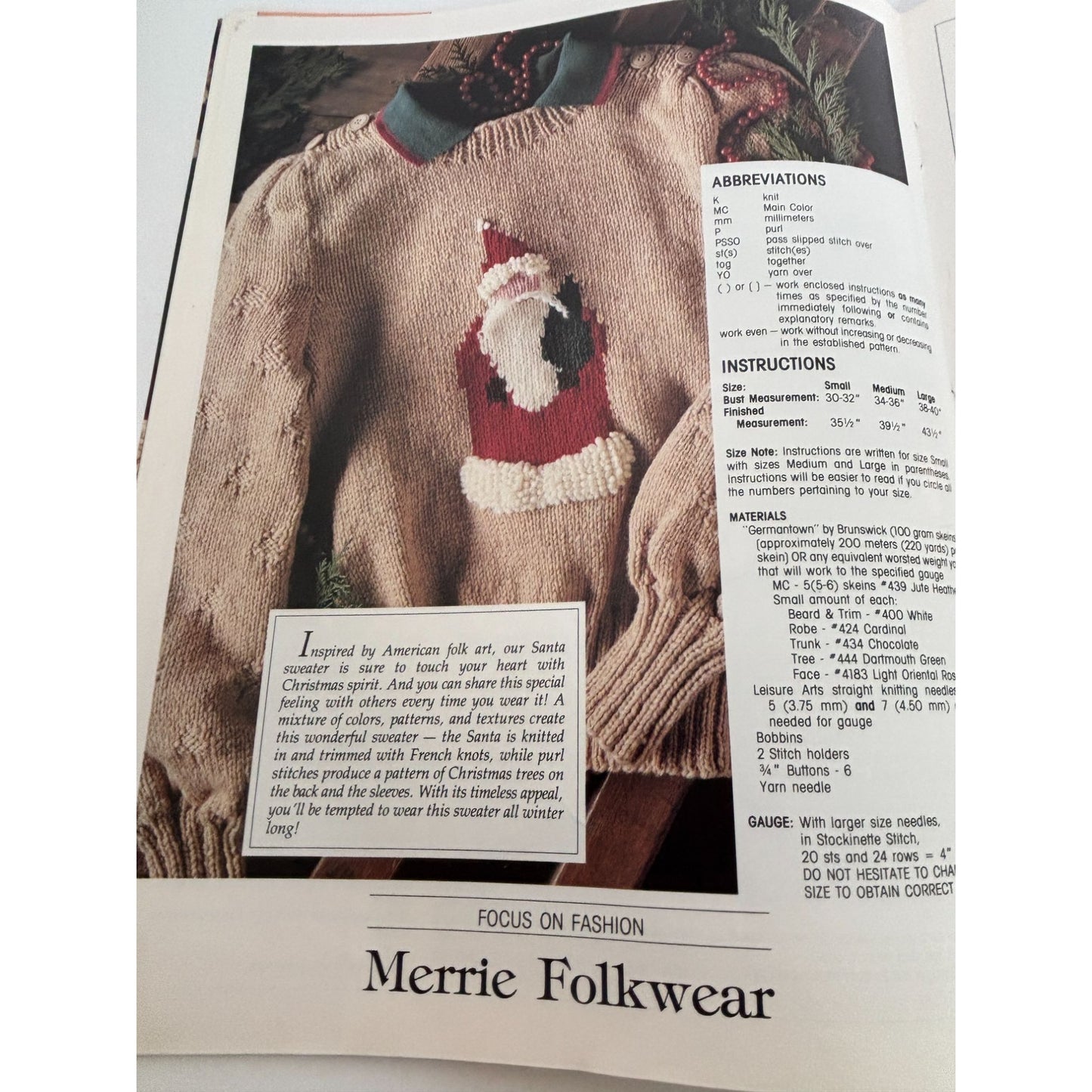Leisure Arts Magazine December 1988 Cross Stitch Santa Christmas Stockings Knit