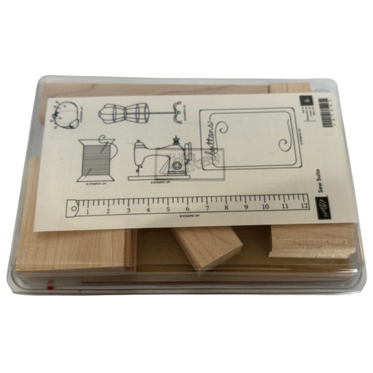 Stampin Up Rubber Stamp Sew Suite Button Sewing Machine Thread Pin Cushion 6 Set