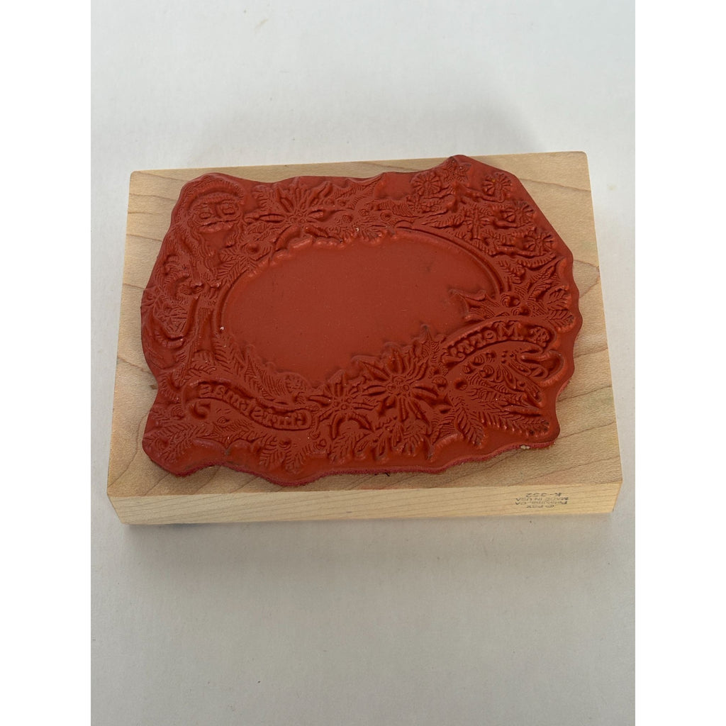 PSX Rubber Stamp Merry Christmas Santa Oval Frame Holiday Card Making Holly K352
