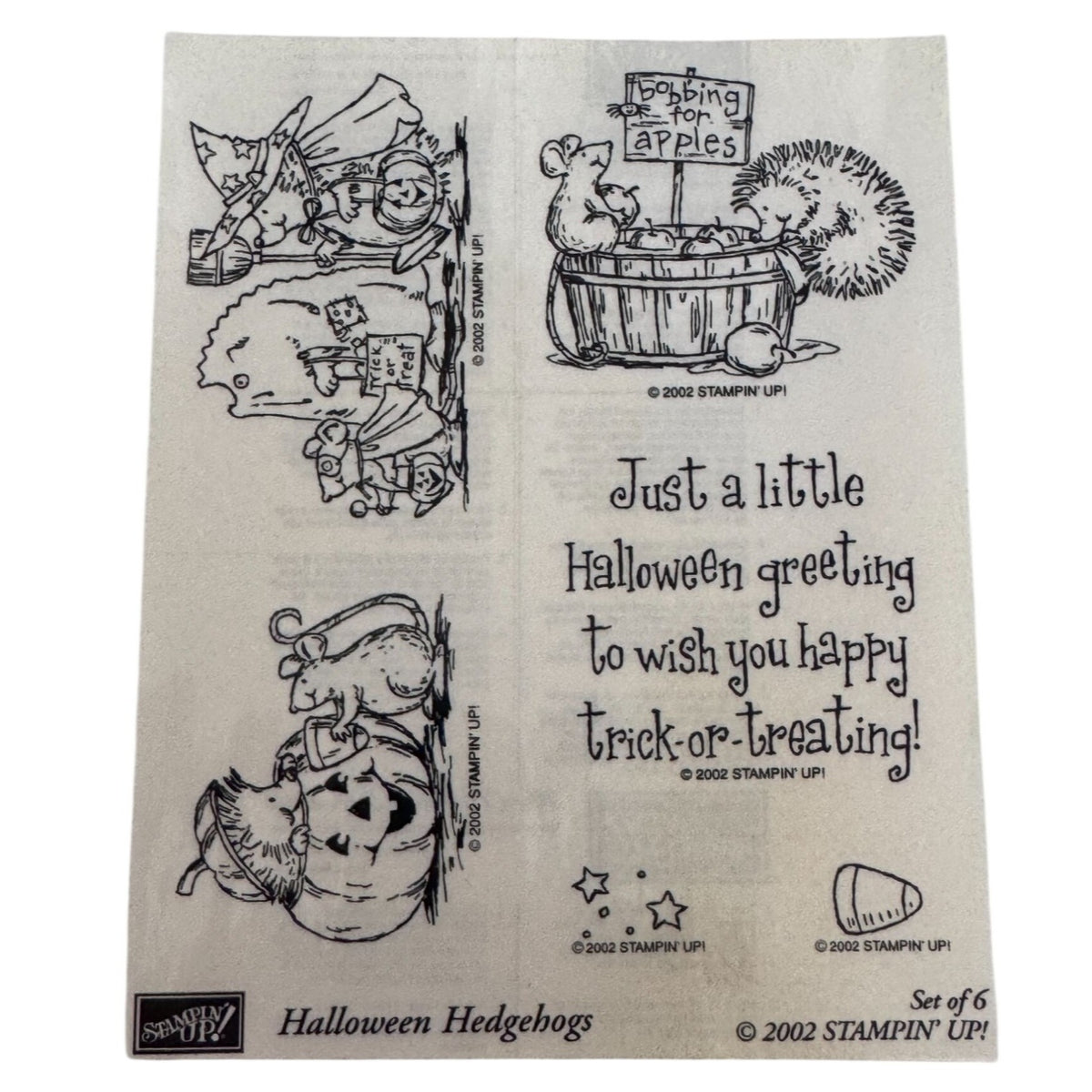 Stampin Up Rubber Stamp Set Halloween Hedgehogs Bobbing for Apples Pumpkin Trick or Treat