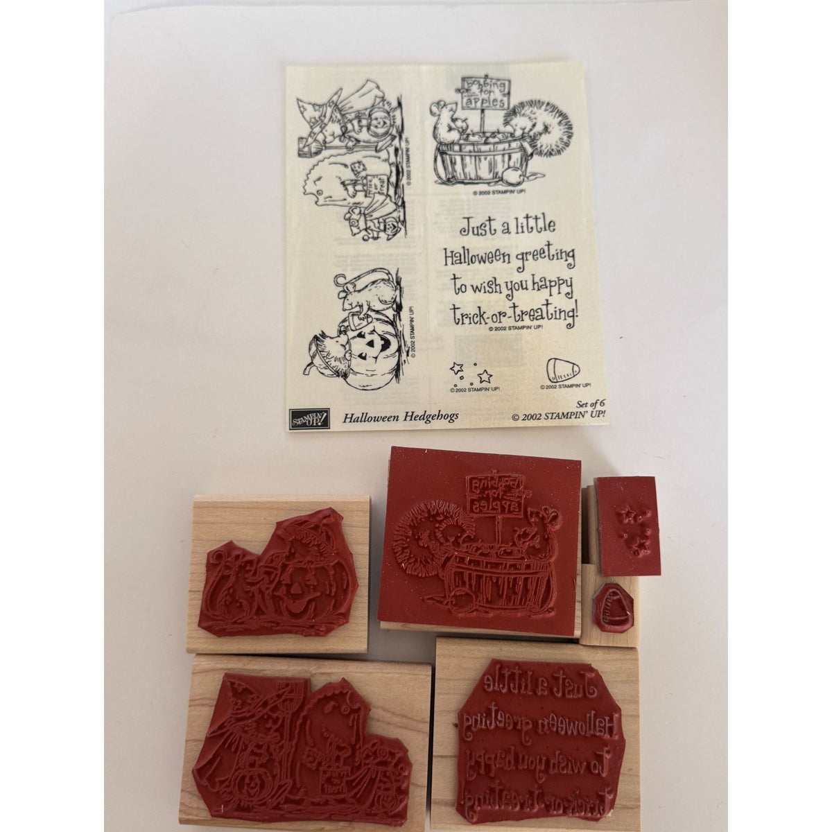 Stampin Up Rubber Stamp Set Halloween Hedgehogs Bobbing for Apples Pumpkin Trick or Treat