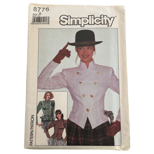 Simplicity Sewing Pattern 8776 Blouse w/ Peplum Double Breasted Size 8 1980s UC