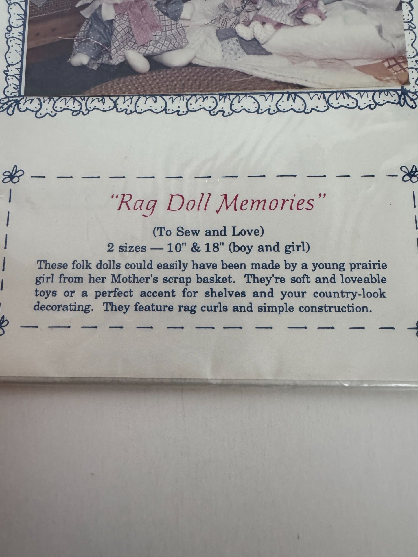 Sew Special Sewing Pattern Rag Doll Memories Folk Scraps Country 1980s Vintage