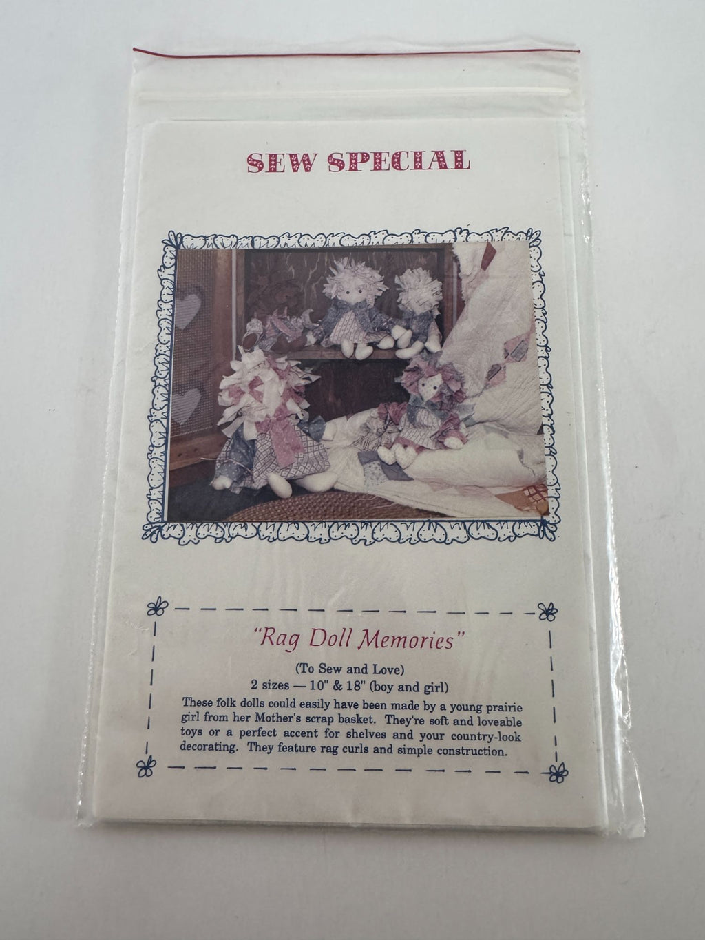 Sew Special Sewing Pattern Rag Doll Memories Folk Scraps Country 1980s Vintage