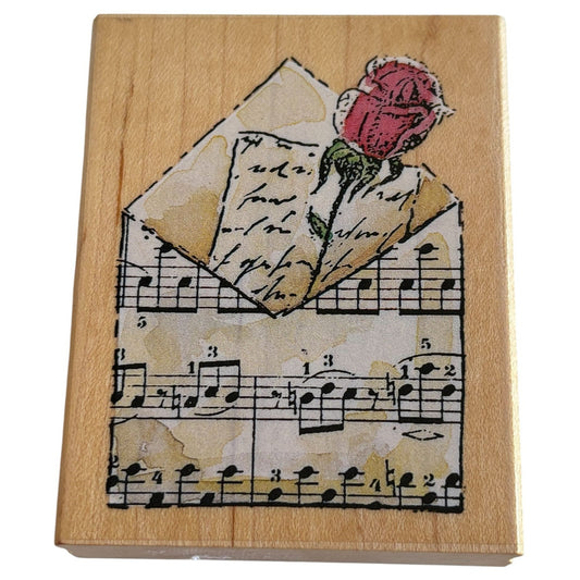 Penny Black Rubber Stamp Billet-Doux Love Letter Music Envelope Rose Romantic