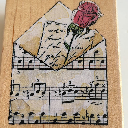 Penny Black Rubber Stamp Billet-Doux Love Letter Music Envelope Rose Romantic