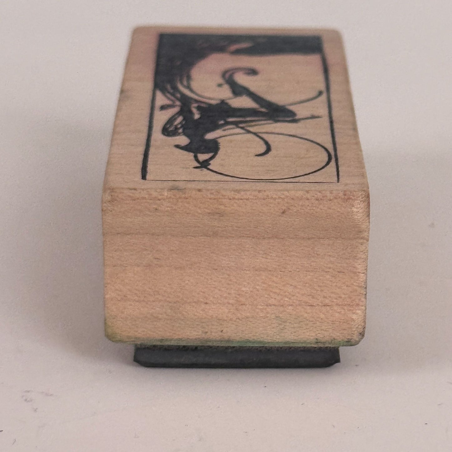 Magenta Rubber Stamp Fairy Silhouette Fantasy Art Nouveau Style Wooden Fairycore