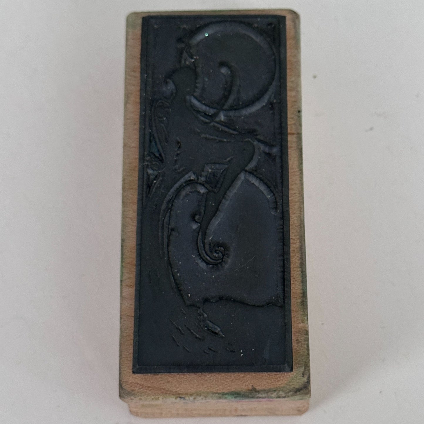 Magenta Rubber Stamp Fairy Silhouette Fantasy Art Nouveau Style Wooden Fairycore