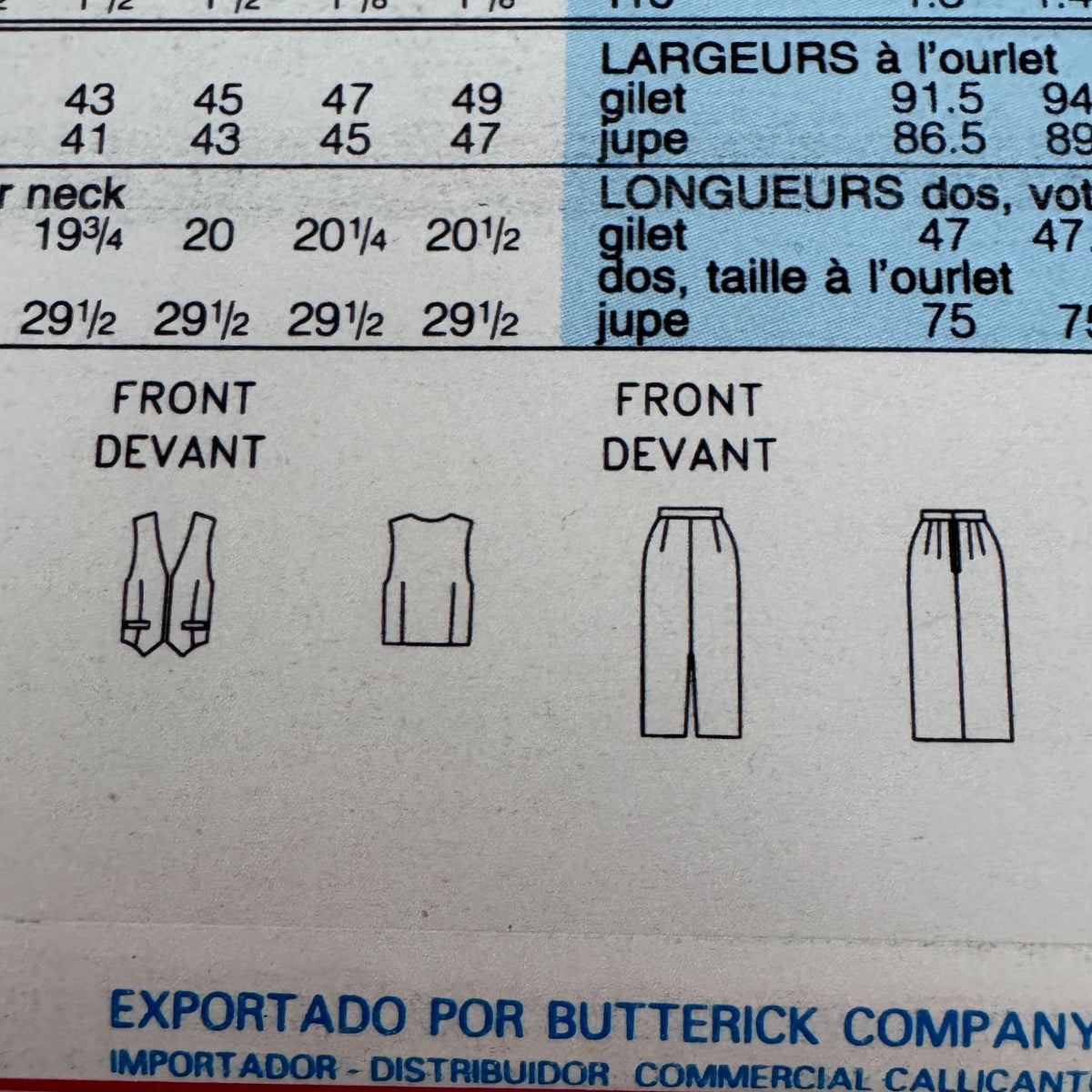 Butterick Sewing Pattern 6887 Vest and Skirt Set Tailored 90s Easy 6-10 Uncut