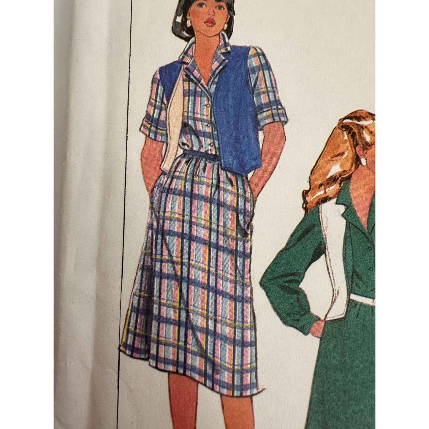 Simplicity Sewing Pattern 7423 Shirtdress Shirt Dress Vest 1980s Size 14 Uncut