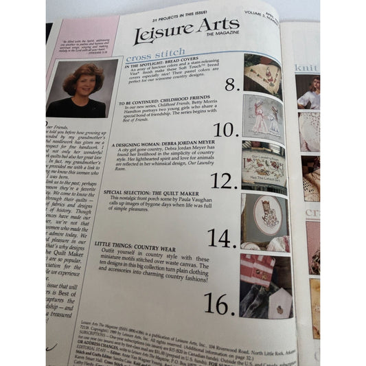Leisure Arts Magazine April 1989 Cross Stitch Paula Vaughan Fiddler Quilt Maker