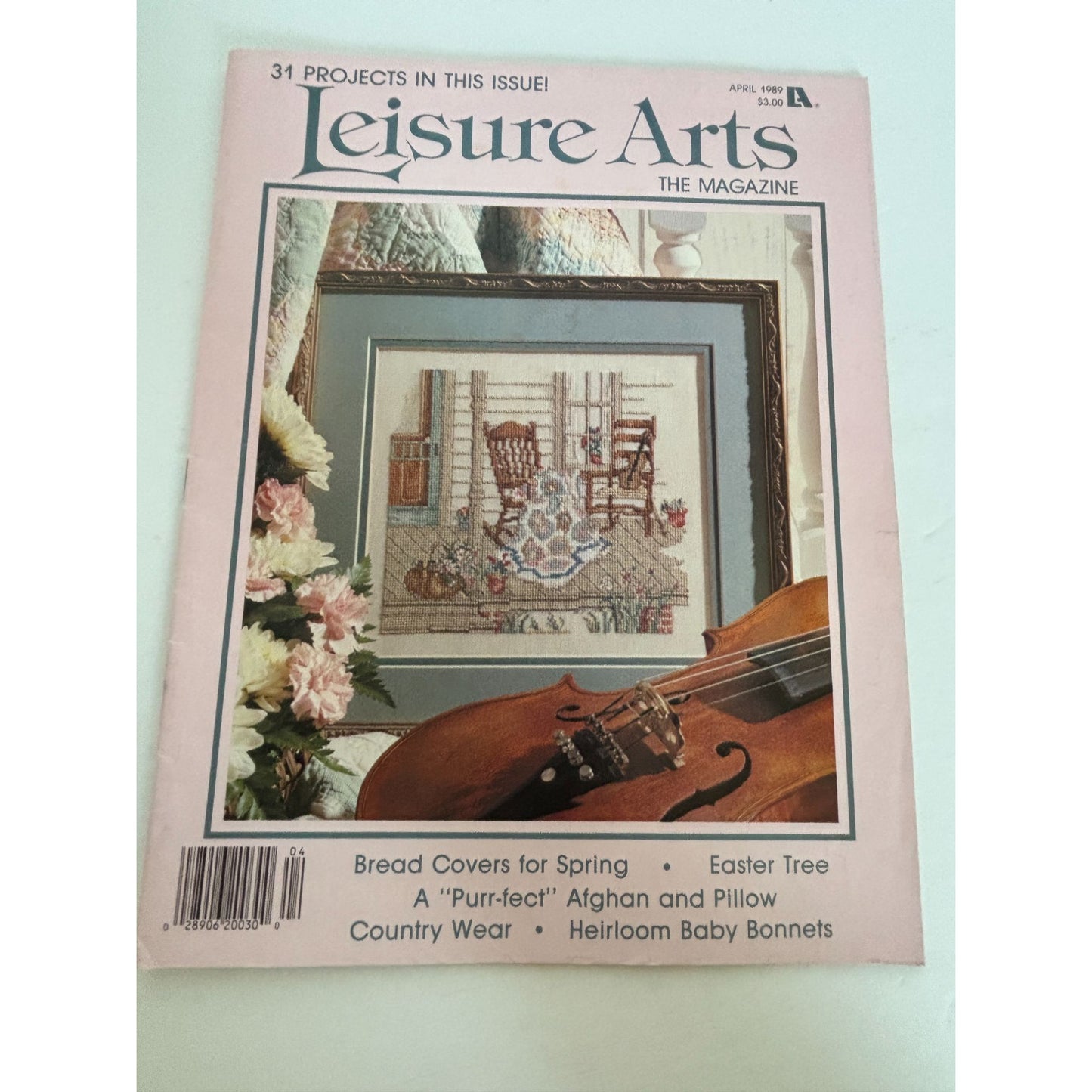 Leisure Arts Magazine April 1989 Cross Stitch Paula Vaughan Fiddler Quilt Maker