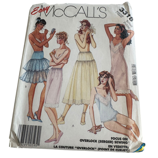 McCalls Sewing Pattern 3318 Misses Full Slip Camisole Half Slip Petticoats 10 12