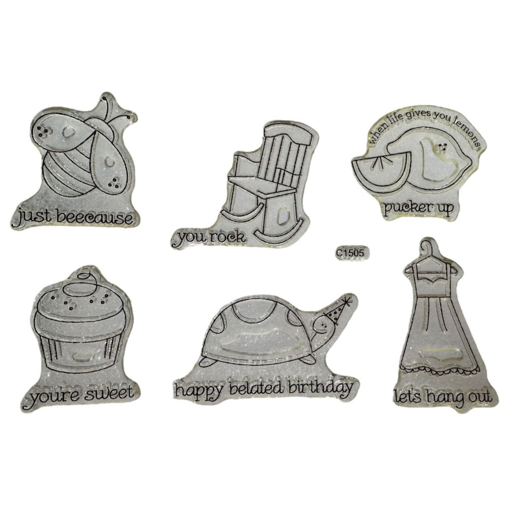 CTMH My Acrylix Acrylic Stamp Set Pun Fun Funny Belated Birthday Turtle Bee Cake