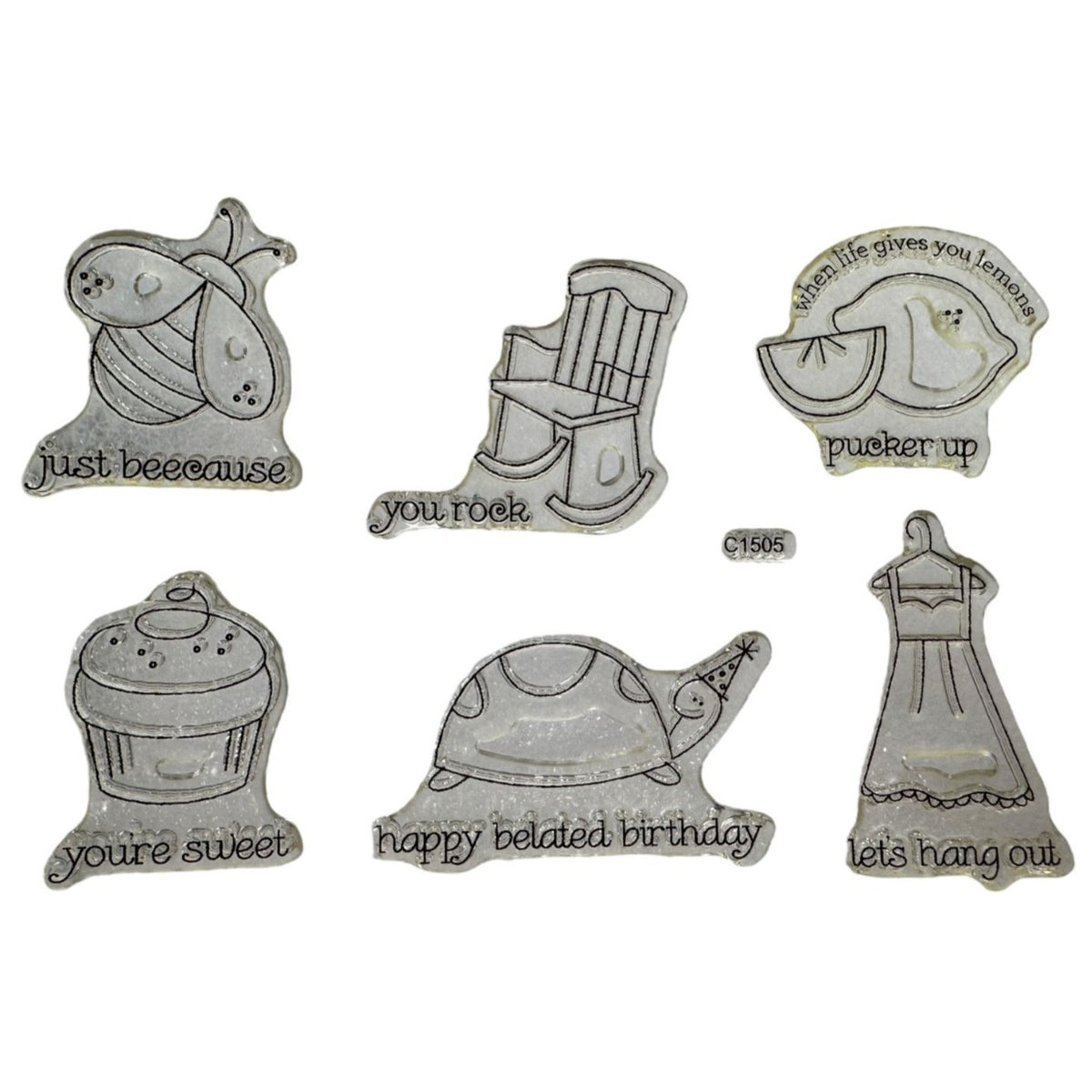 CTMH My Acrylix Acrylic Stamp Set Pun Fun Funny Belated Birthday Turtle Bee Cake