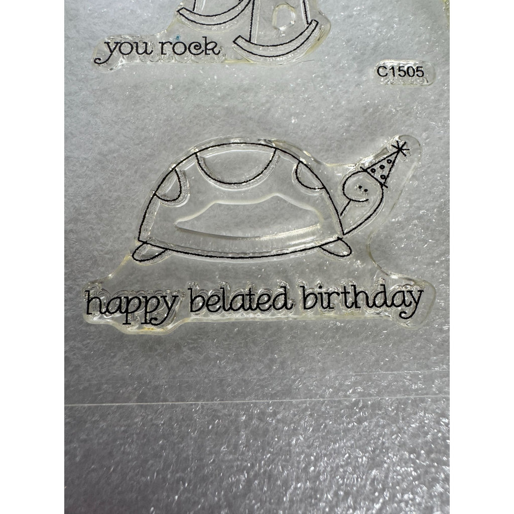 CTMH My Acrylix Acrylic Stamp Set Pun Fun Funny Belated Birthday Turtle Bee Cake