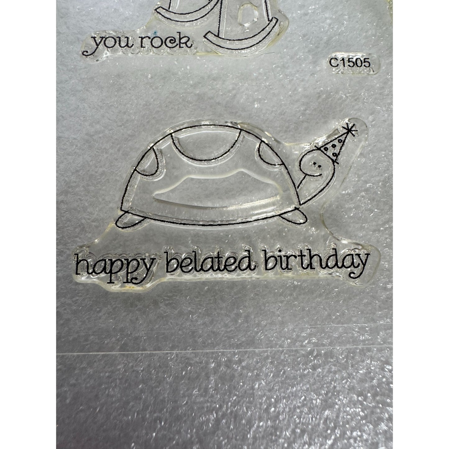 CTMH My Acrylix Acrylic Stamp Set Pun Fun Funny Belated Birthday Turtle Bee Cake