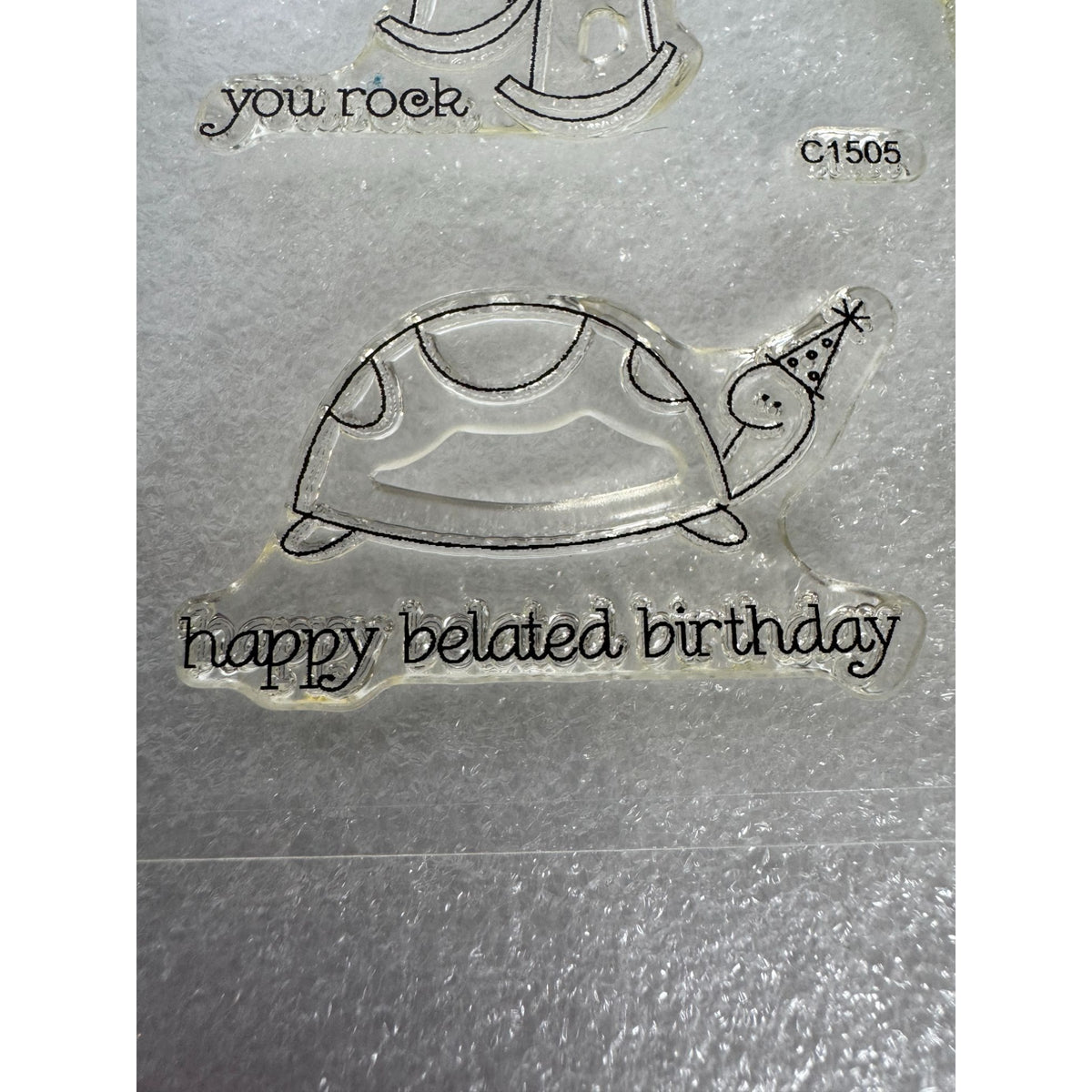 CTMH My Acrylix Acrylic Stamp Set Pun Fun Funny Belated Birthday Turtle Bee Cake