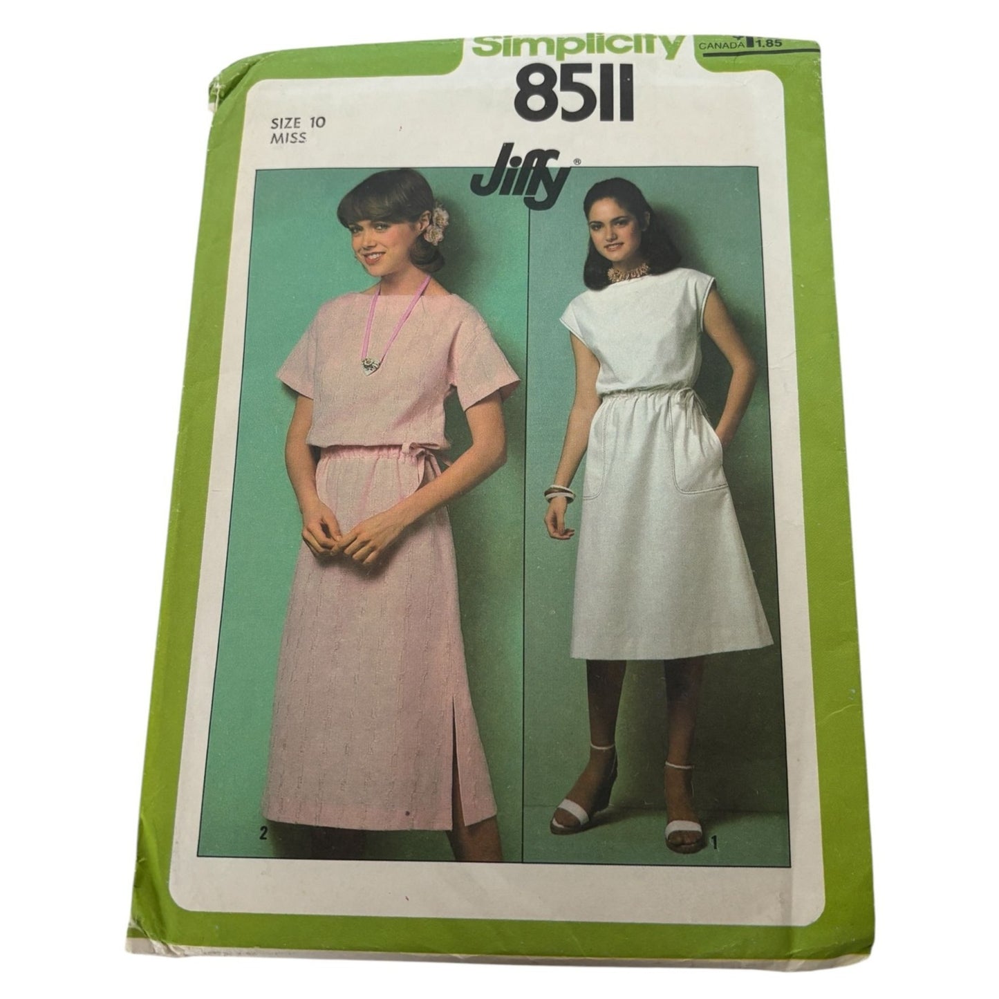 Simplicity Sewing Pattern 8511 Jiffy Dress Bateau Neckline Vintage Size 10 UC