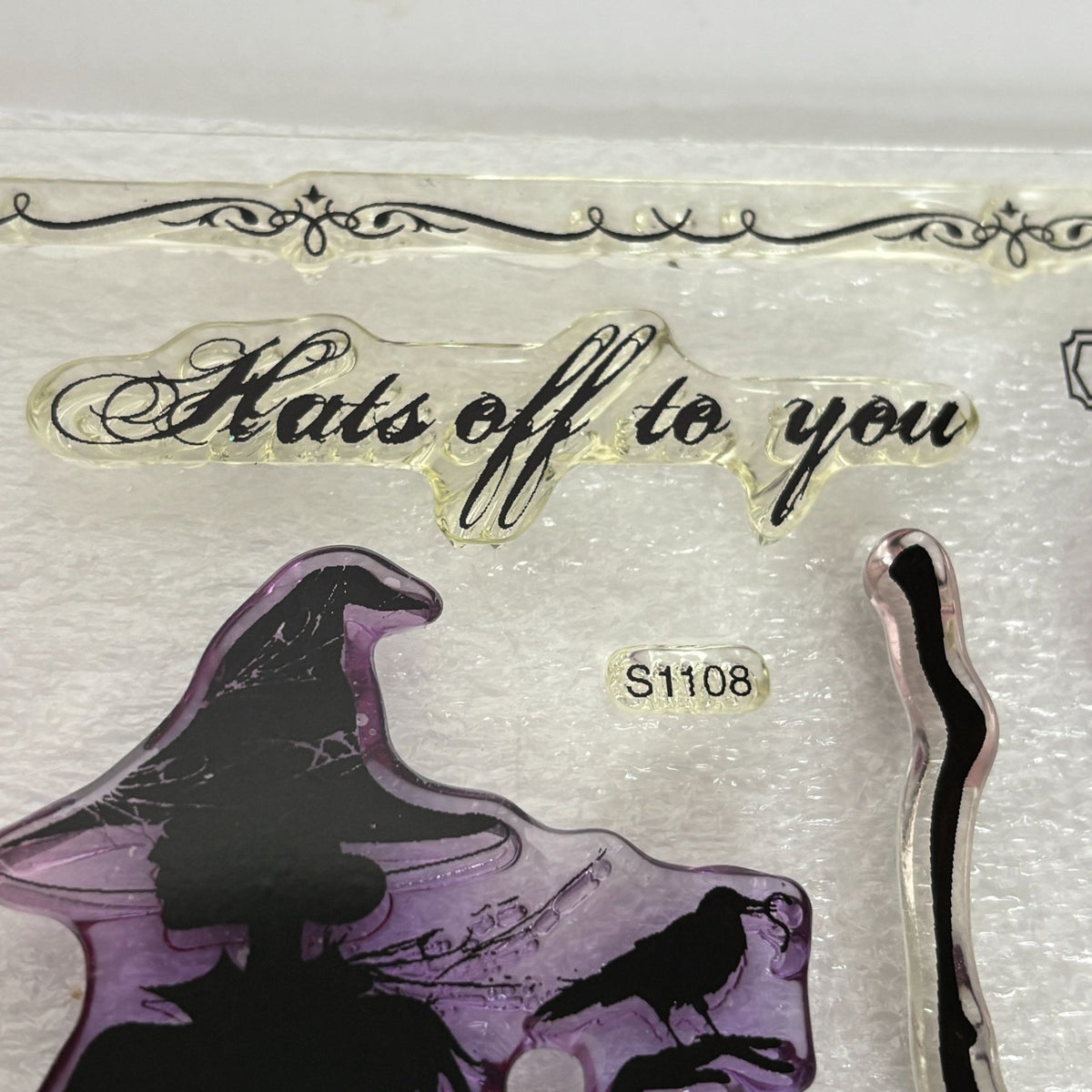CTMH Acrylic Stamps My Acrylix Wicked Halloween Witch Hat Broomstick Cat S1108 Border Magic