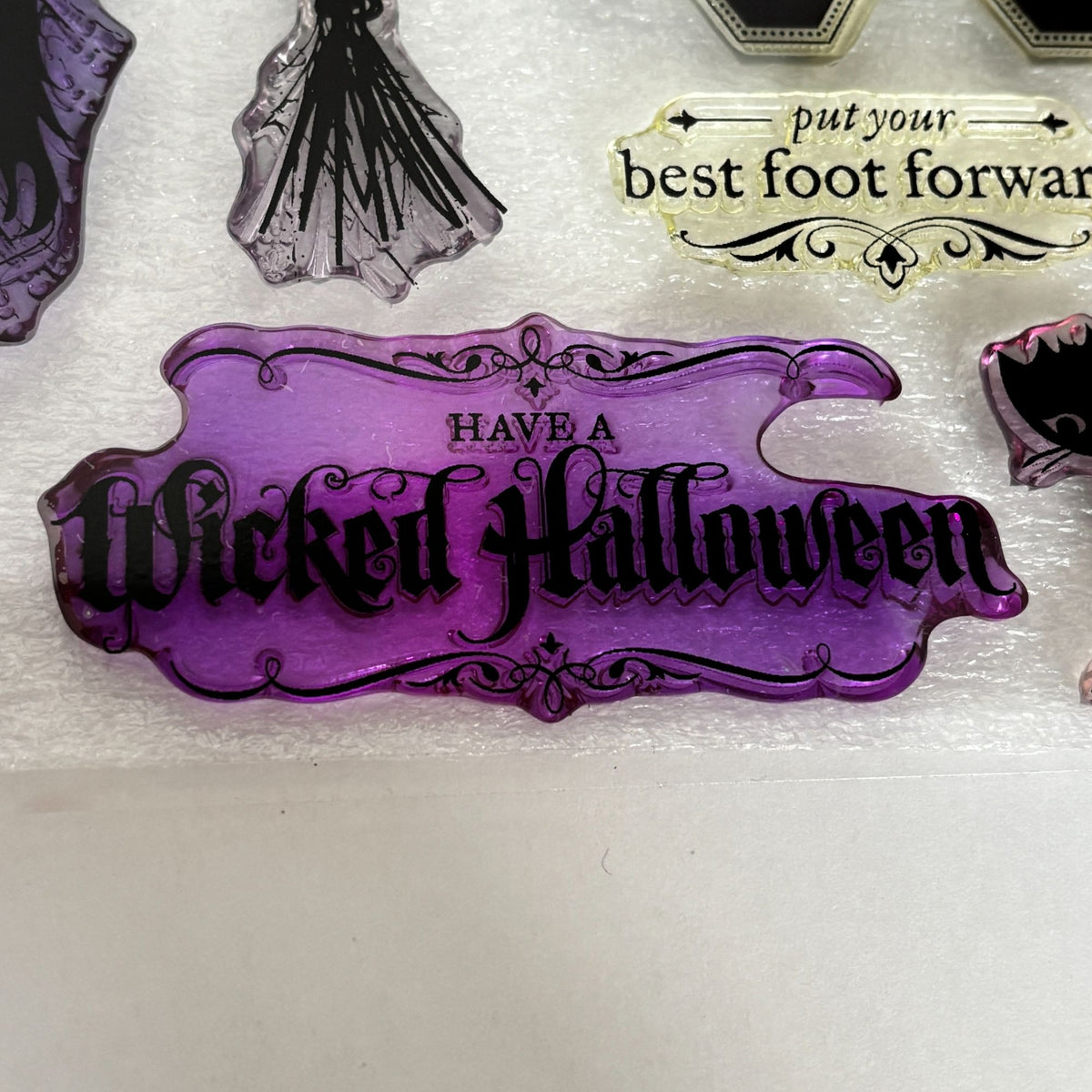 CTMH Acrylic Stamps My Acrylix Wicked Halloween Witch Hat Broomstick Cat S1108 Border Magic