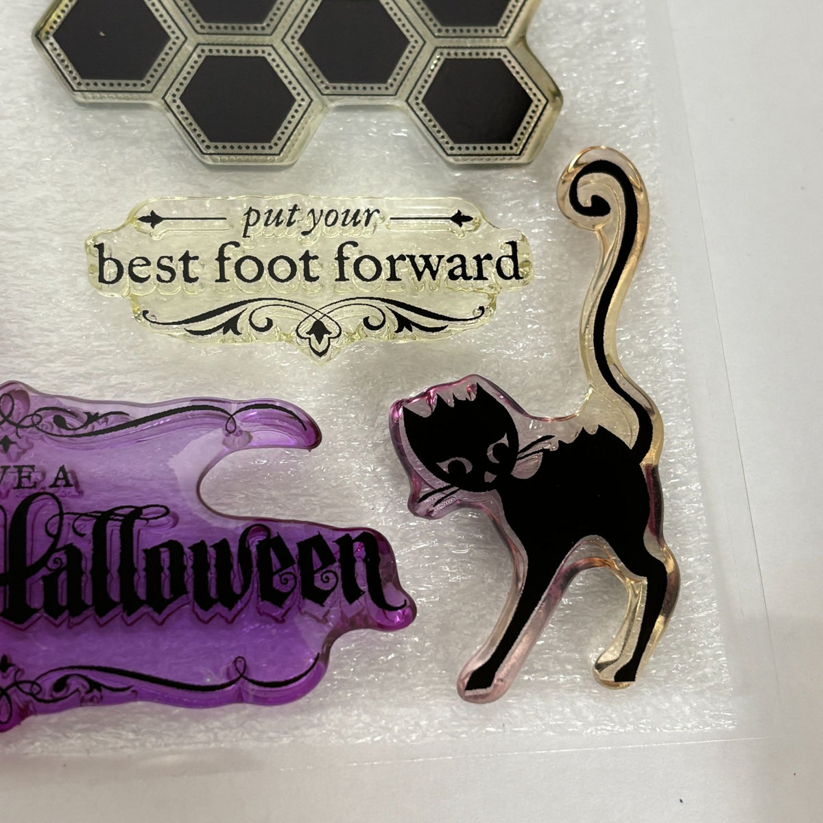CTMH Acrylic Stamps My Acrylix Wicked Halloween Witch Hat Broomstick Cat S1108 Border Magic