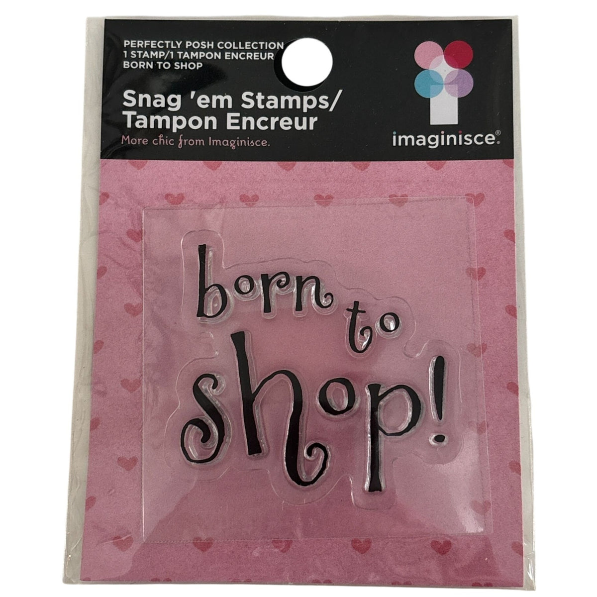Imaginisce Clear Stamp Born To Shop Perfectly Posh Friendship Cardmaking Words Funny Shopper Sentiment
