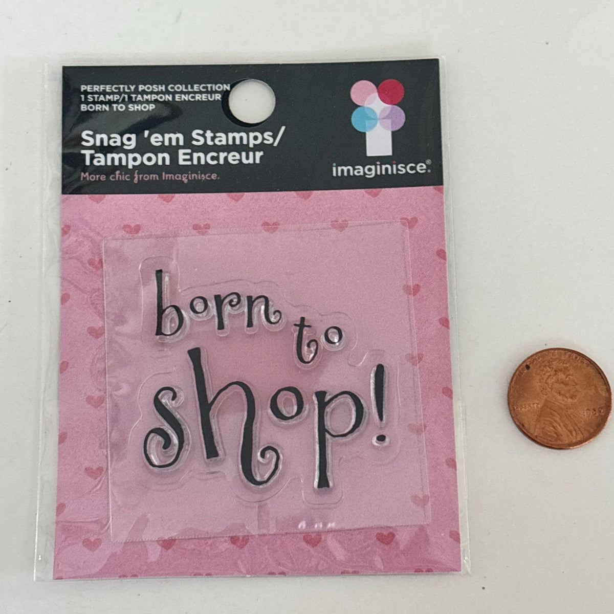 Imaginisce Clear Stamp Born To Shop Perfectly Posh Friendship Cardmaking Words Funny Shopper Sentiment