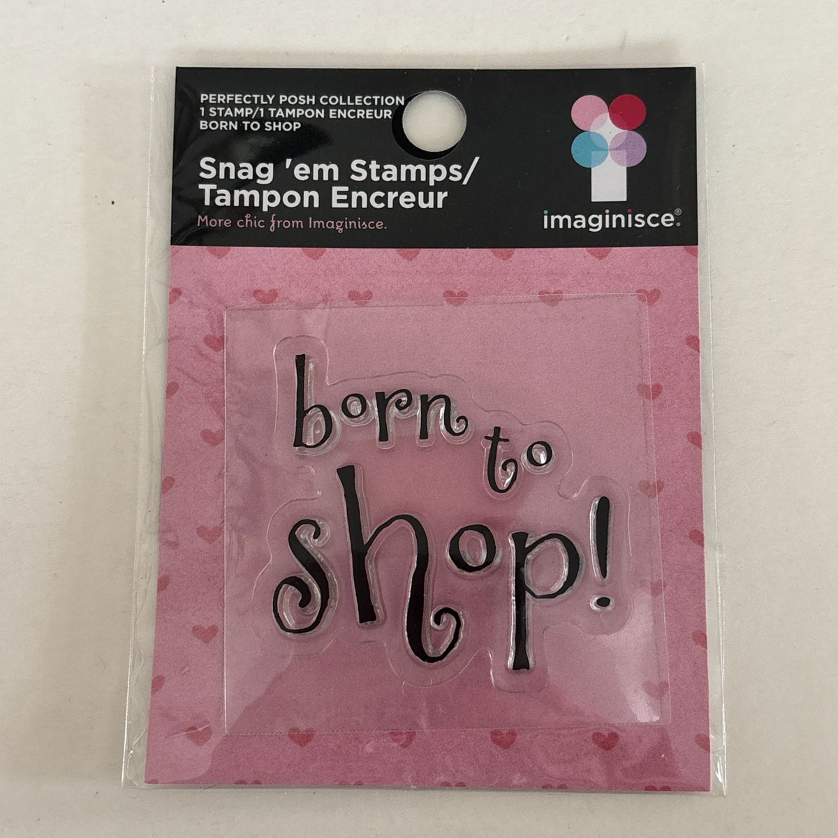 Imaginisce Clear Stamp Born To Shop Perfectly Posh Friendship Cardmaking Words Funny Shopper Sentiment