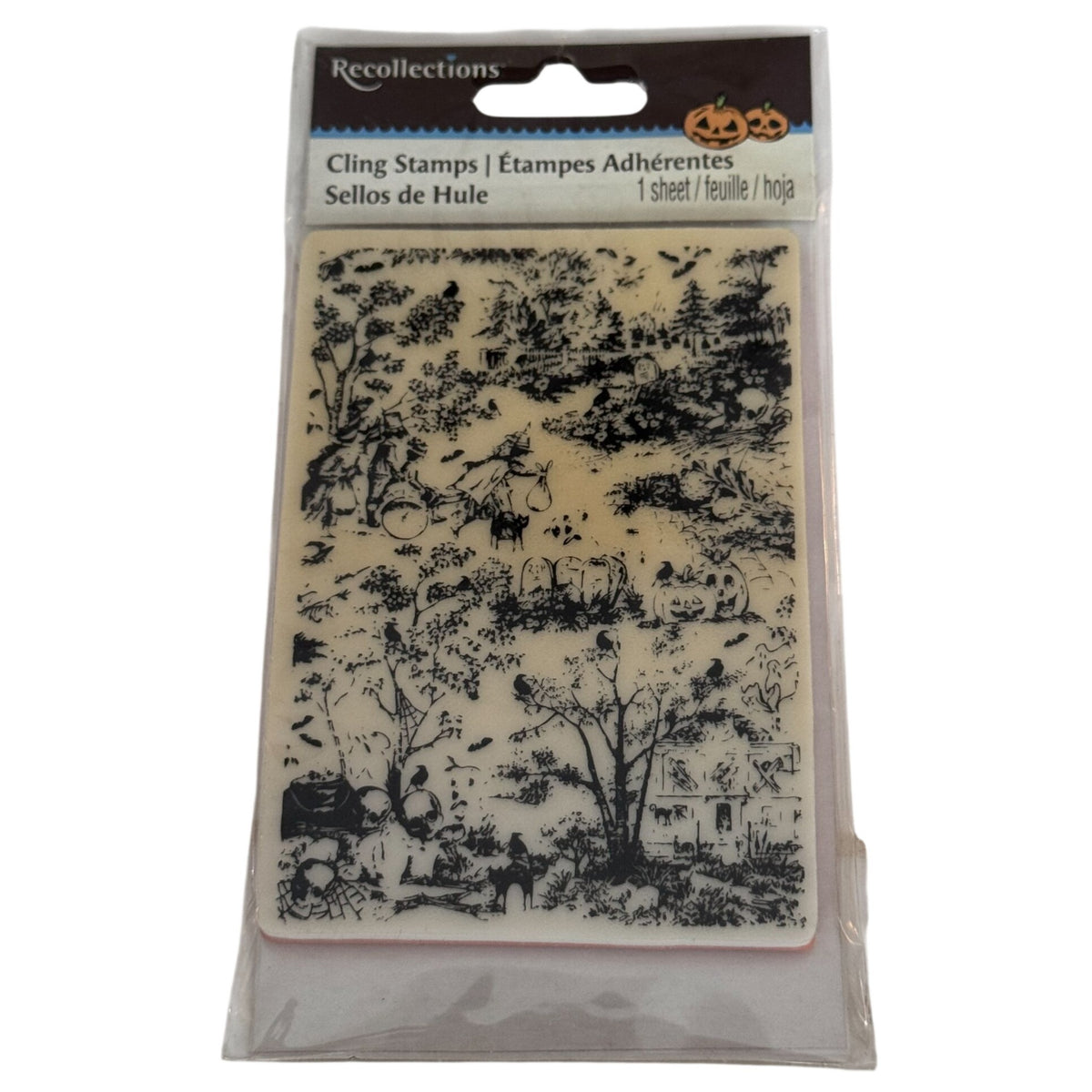 Recollections Cling Stamp Halloween Toile Witch Pumpkin Haunted House Cardmaking Fall Autumn Season Background