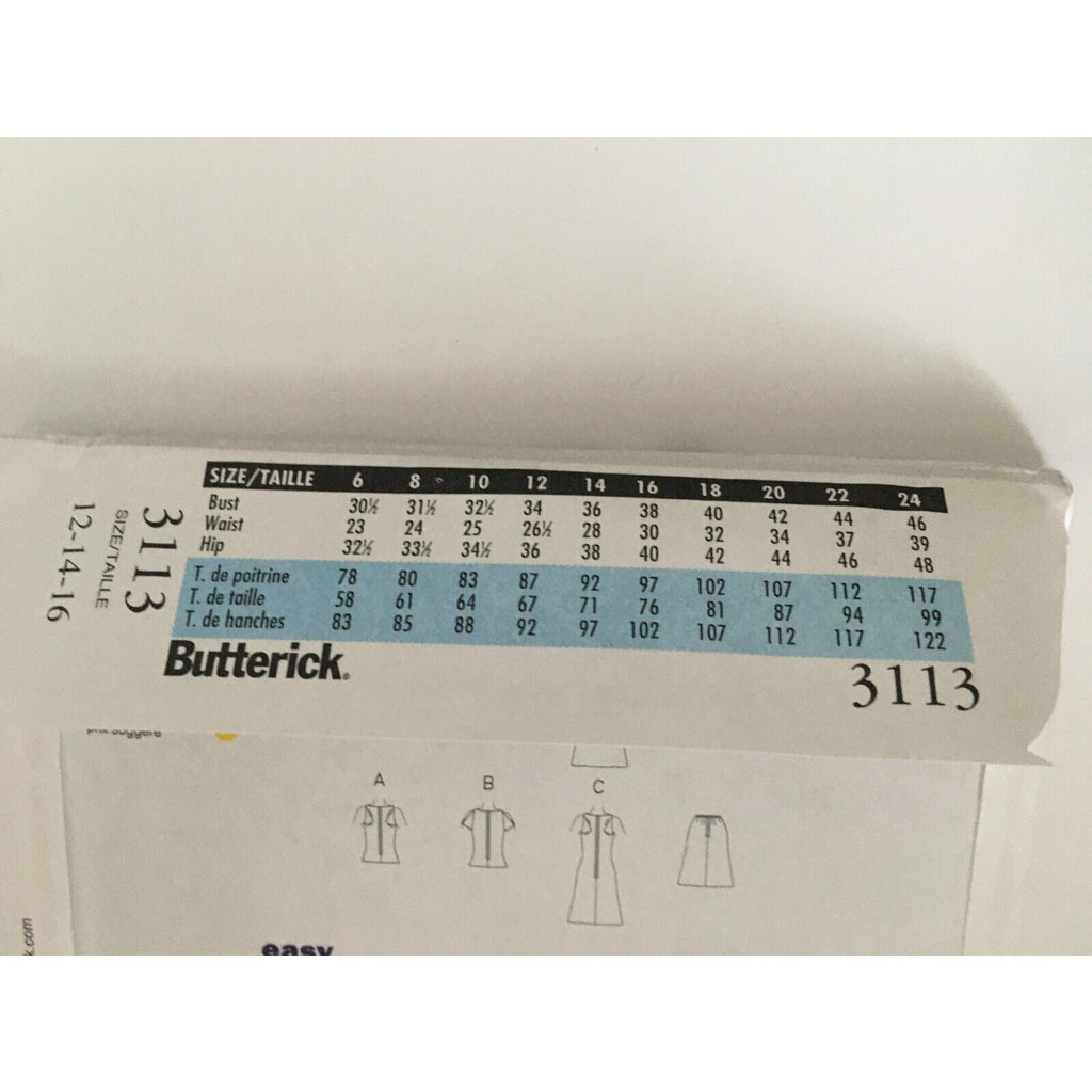 Butterick Sewing Pattern 3113 Misses Top Skirt A-Line Dress Easy 12 14 16 UC