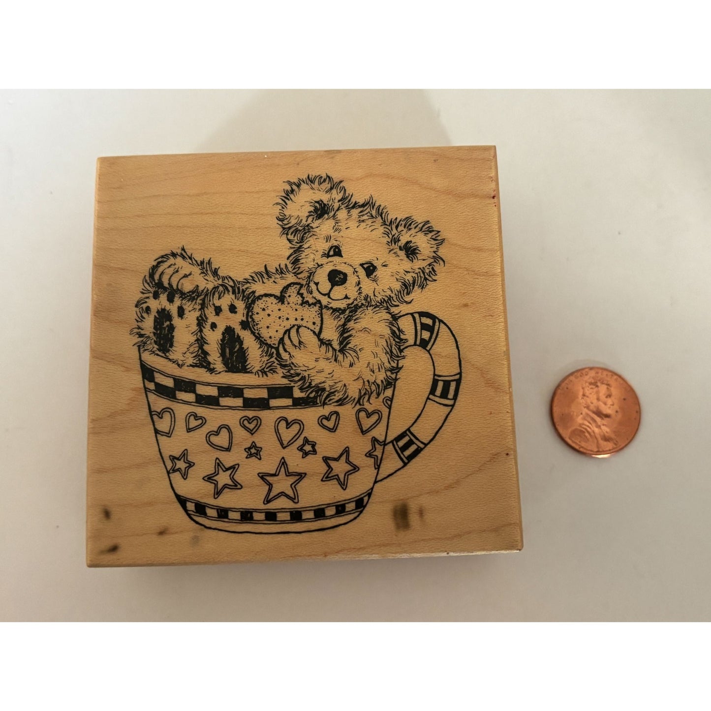 PSX Rubber Stamp  Fuzzy Bear Teddy Bear in Teacup Tea Party Cardmaking Cookie G-2652