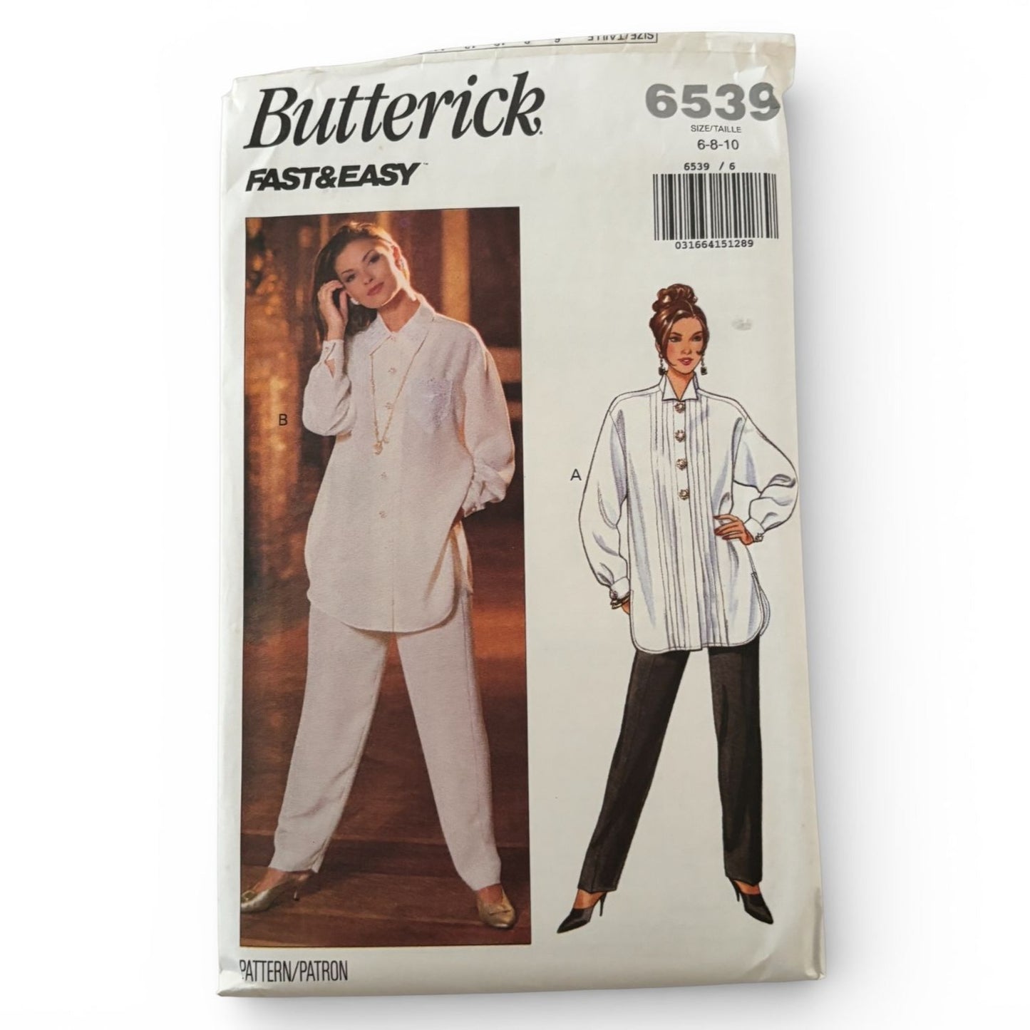 Butterick Sewing Pattern 6539 90s Minimalist Shirt Pants Quiet Luxury Capsule Wardrobe 6-10 Uncut