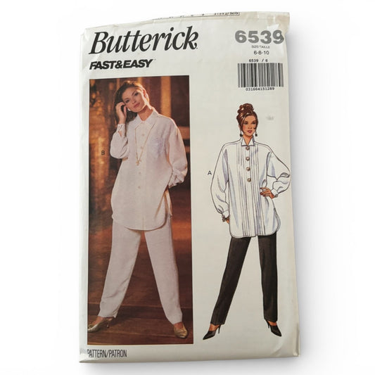 Butterick Sewing Pattern 6539 90s Minimalist Shirt Pants Quiet Luxury Capsule Wardrobe 6-10 Uncut