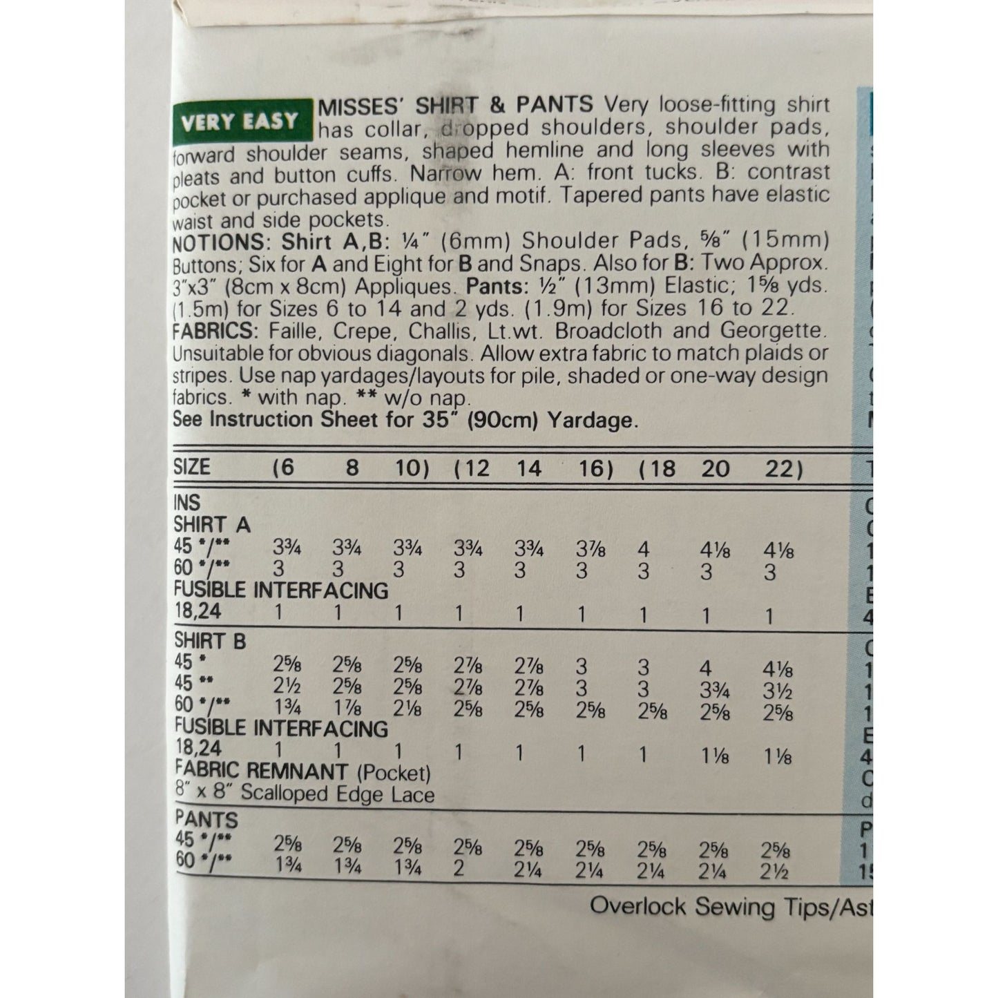 Butterick Sewing Pattern 6539 90s Minimalist Shirt Pants Quiet Luxury Capsule Wardrobe 6-10 Uncut