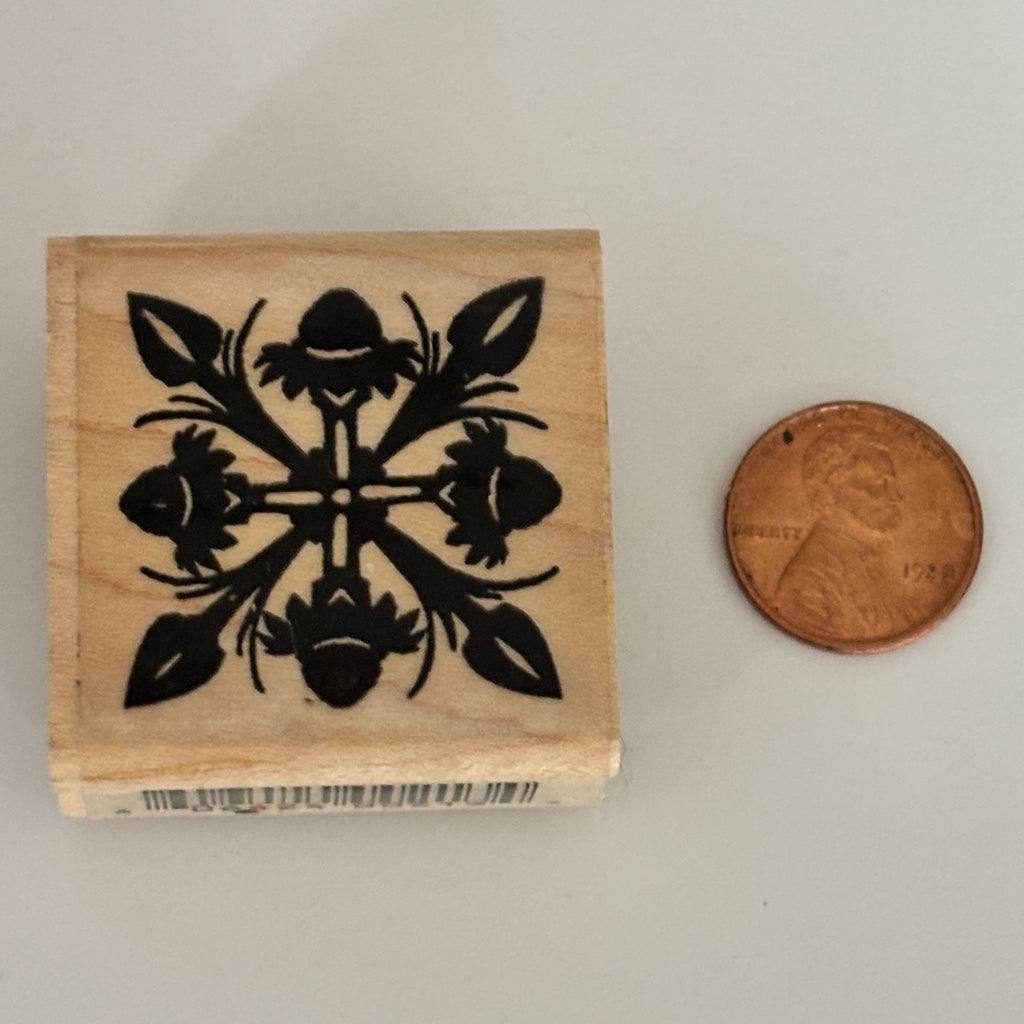 RSP Rubber Stamp Floral Symmetry Botanical Motif Decorative Square Cardmaking Wood Mounted Craft