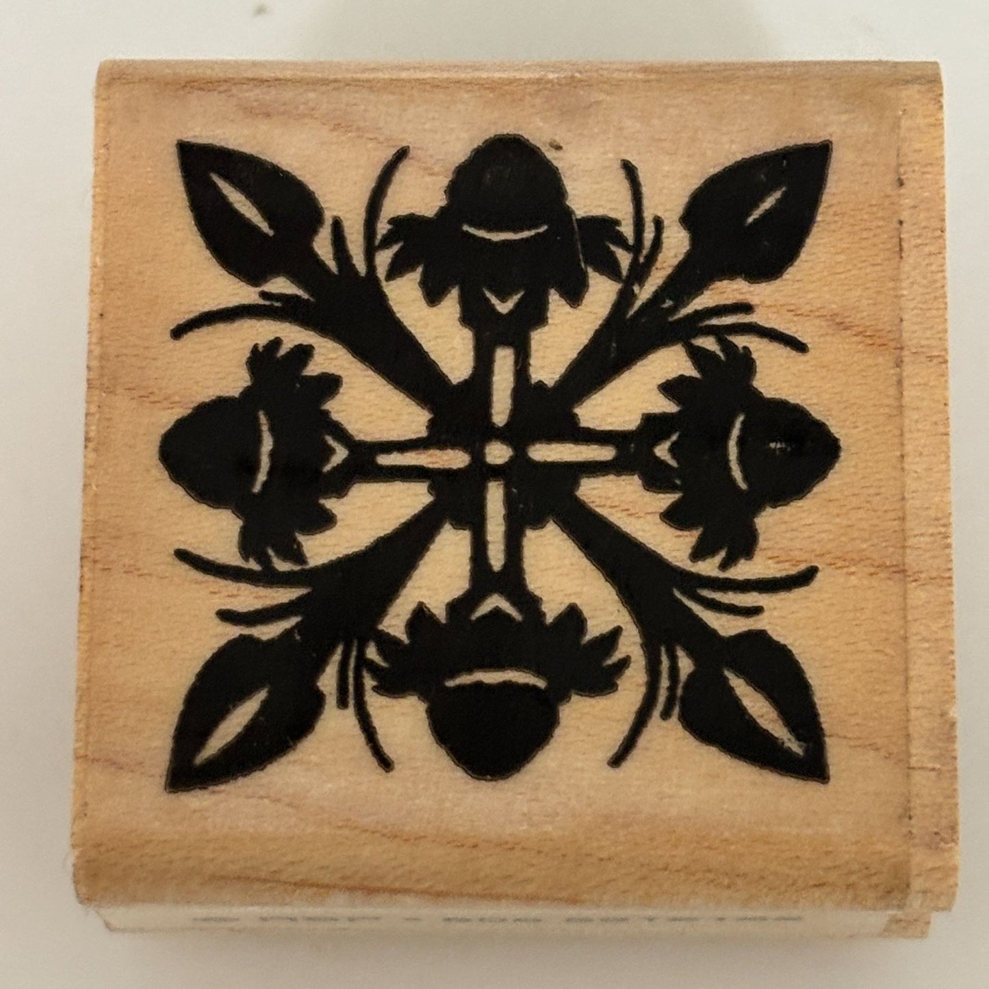 RSP Rubber Stamp Floral Symmetry Botanical Motif Decorative Square Cardmaking Wood Mounted Craft
